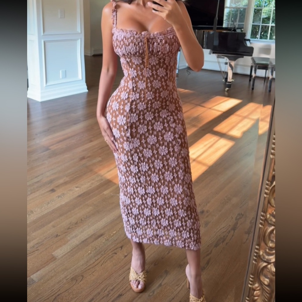 Free People Brown and Pink Floral Midi Dress - Picture 4 of 17